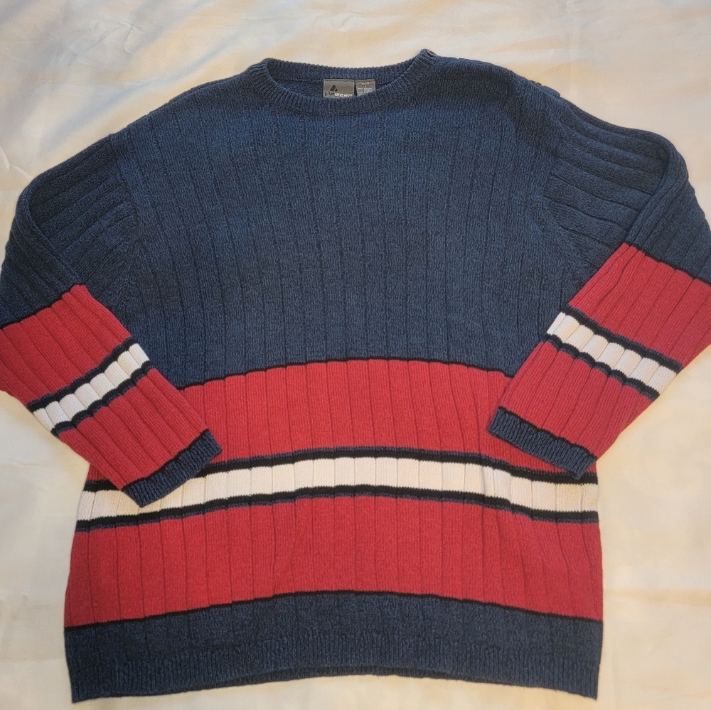 Vintage 90’s Lizsport Red‎ Blue Sweater Large Petite Y2K Buttons Ribbed 90s 80s